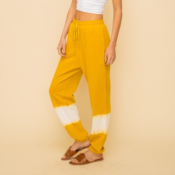 HEM & THREAD Mustard Tie-Dye Jogger Lounge Pants - Picture 1 of 6